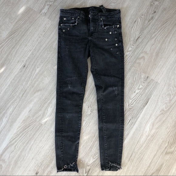 Zara Black Acid Washed Studded Jeans Denim US 4 - Picture 5 of 6
